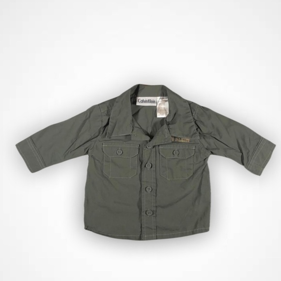 Calvin Klein Army Green Button Down  Shirt - Picture 1 of 5